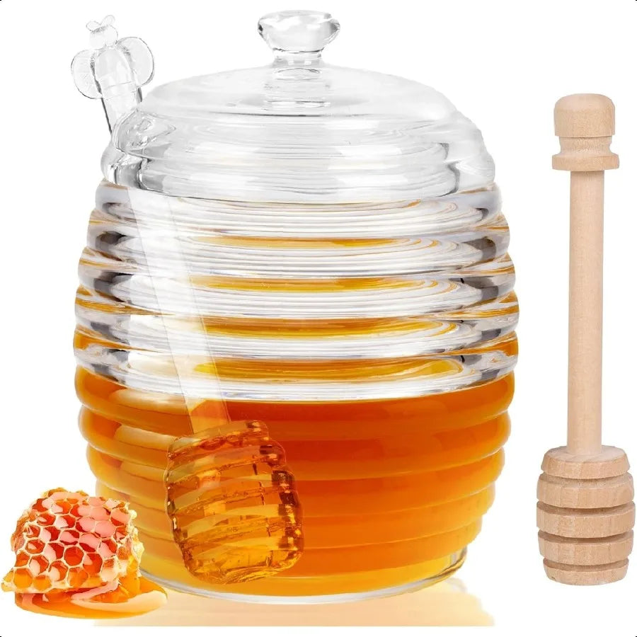 Honey Jar with Dipper and Lid 8 oz Glass Honey Pot Dispenser with 2 Dippers Sticks Set Honey Containers for Kitchen Home Syrup
