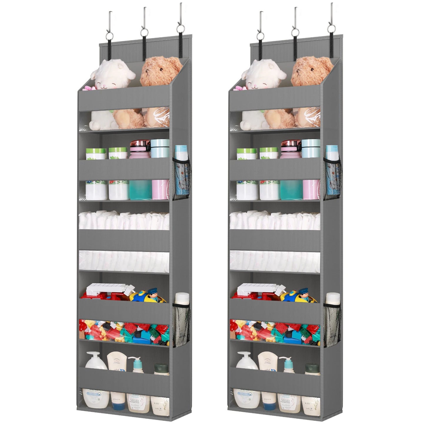 Over the Door Organizer, 5 Shelf Clear Window Hanging Storage with 4 Mesh Side Pockets, Anti Tilt 40 lbs Load Behind Door