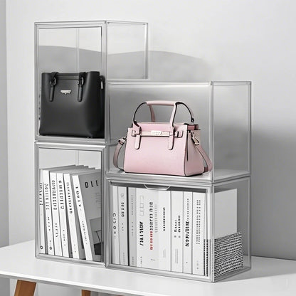Clear Display Box Organizer Stackable with Magnetic Door Large Capacity Storage Box Purse  Showcase For Makeup Book Collectibles