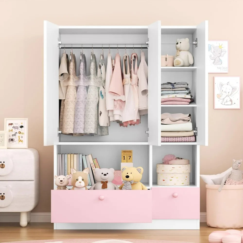 XMSJ Freestanding Wardrobe With Adjustable Shelves And Drawers