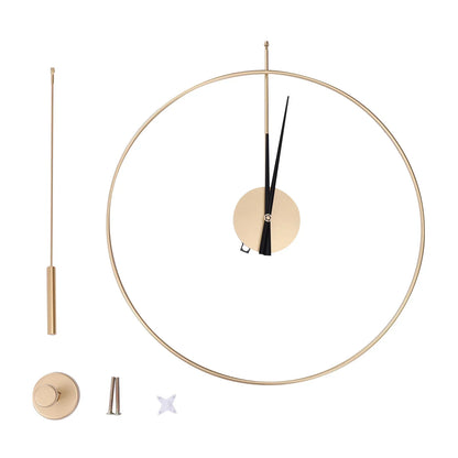 Gold Wall Clock with Pendulum Hollow Design Battery Operated Silent Quartz Movement 50cm Round for Living Room Decor