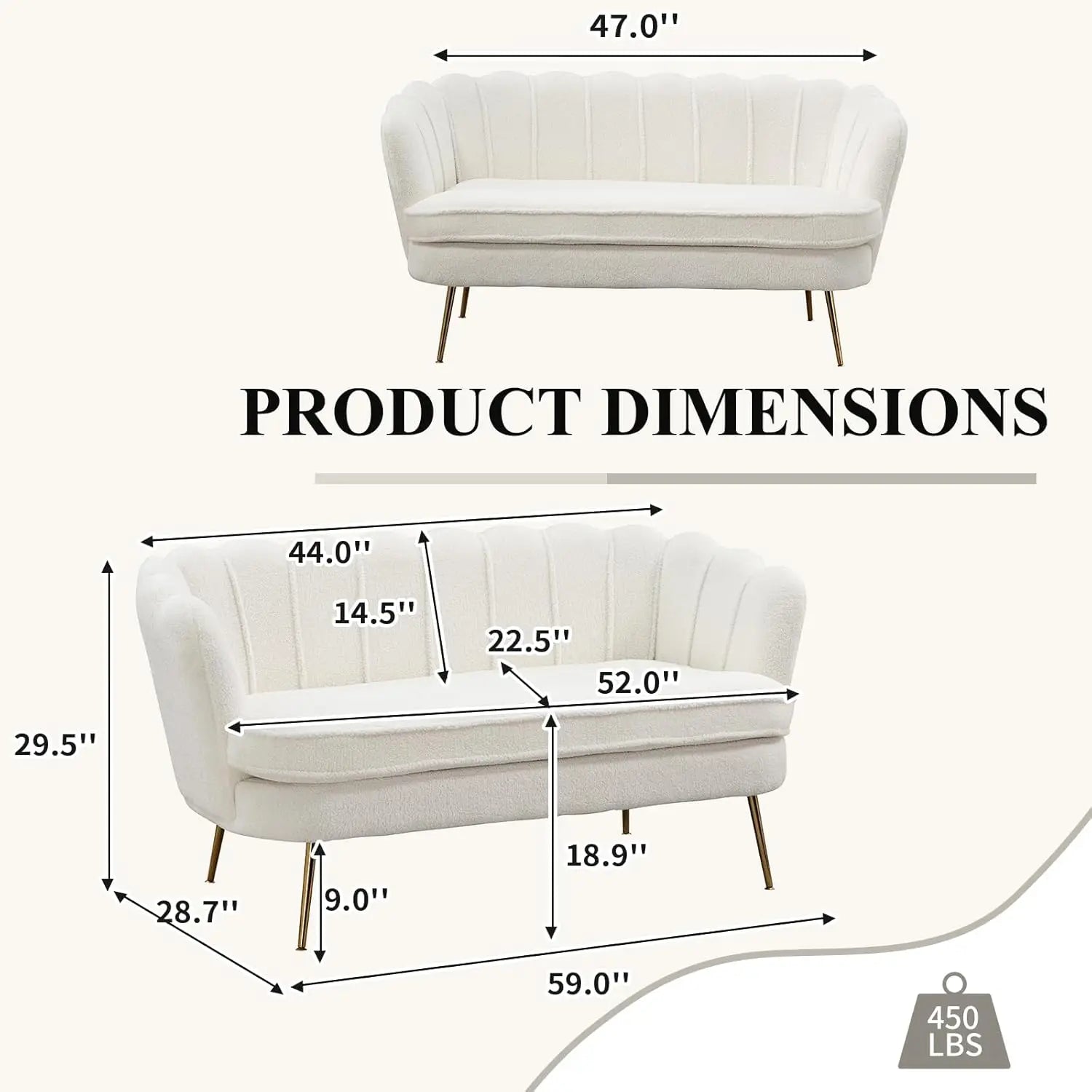59" Chenille Upholstered Loveseat with Gold Metal Legs Petal Design Modern Mini Sofa for Bedroom Apartment, Customized