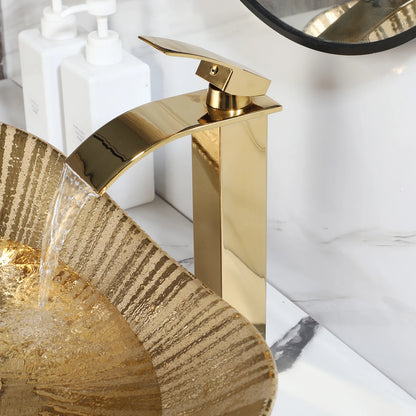 KEMAIDI Big Gold Bathroom Vessel Sink Combos Faucet And Drain Set 24x14 Inch Oval Ceramic Basin Bowl Above Counter Bowl Sinks