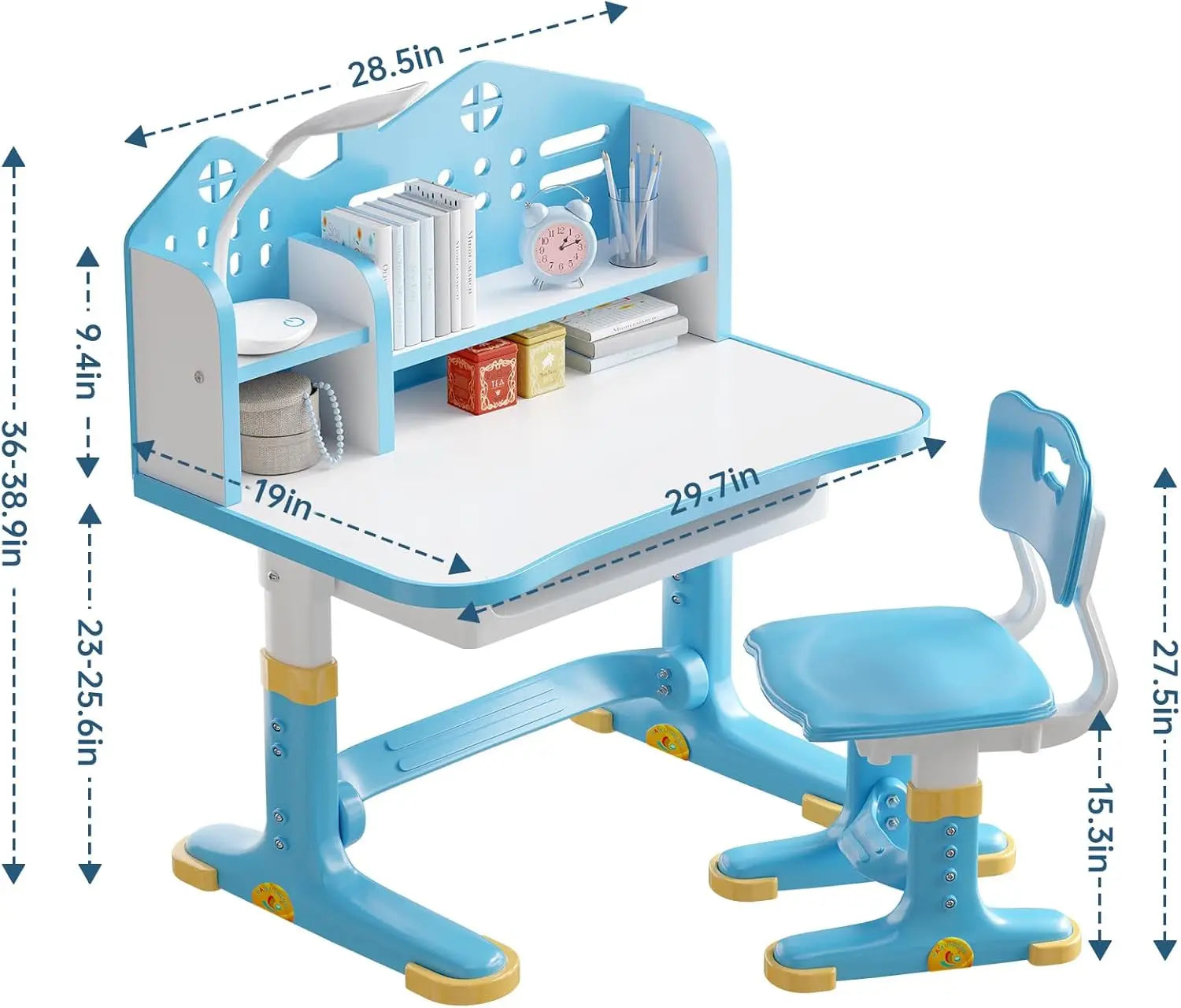 Adjustable Kids Desk and Chair Set with Bookstand, Storage Drawer for Boys Girls Study Writing
