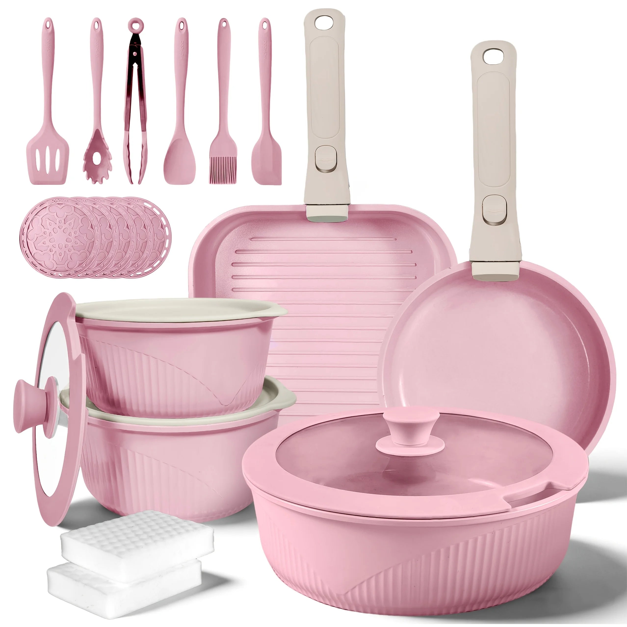 24pcs/7pcs/5pcs Cookware Set Non-Stick Pots &amp; Pans Induction-Ready Kitchen Cookware Set Includes Skillet/Frying Pan/Soup Pot/Ste