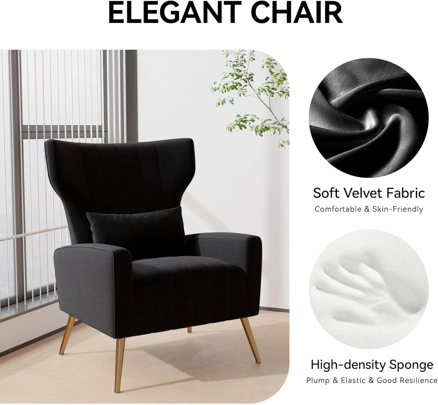 Fabric Upholstered Reading Comfy Mid Century Modern Armchair with Metal Legs and Spring Support, Accent Chair for Living Room