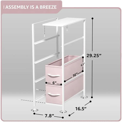 Kids Narrow Dresser with 4 Drawers Vertical Slim Storage Chest of Drawers with Steel Frame, Wood Top amp Easy Pull Fabric Bins f