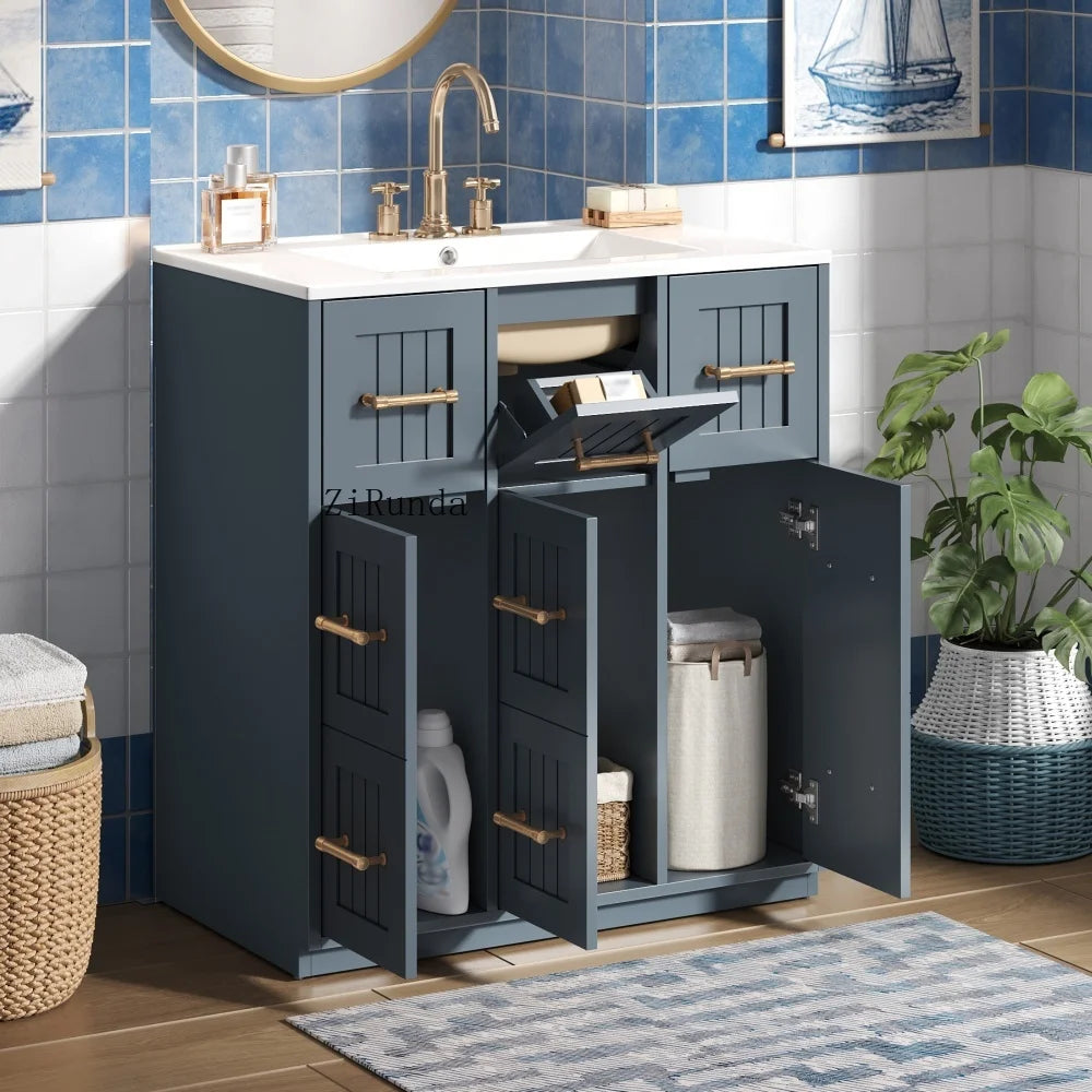 30inch Bathroom Vanity with Undermount Sink and Drawers, Painted Surface, Soft-Close Doors, Bathroom Cabinet with Tip-Out Drawer