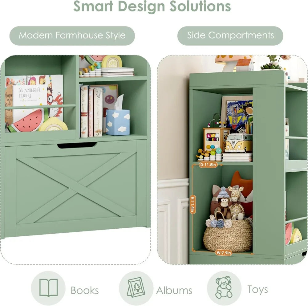 75" Kids Bookshelf with Reading Nook, Toy Storage Organizer with Seat Cushion &amp; Movable Drawers for Playroom