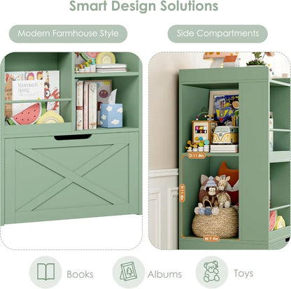75" Kids Bookshelf with Reading Nook, Toy Storage Organizer with Seat Cushion &amp; Movable Drawers for Playroom