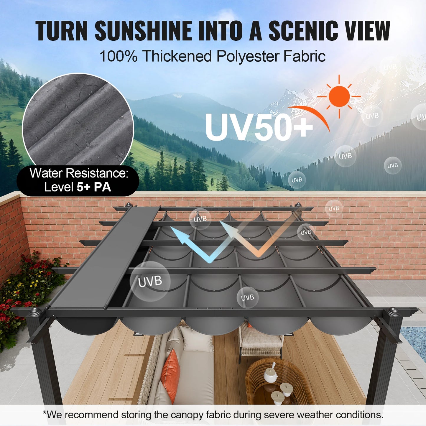 VEVOR Aluminum Outdoor Retractable Pergola With Canopy