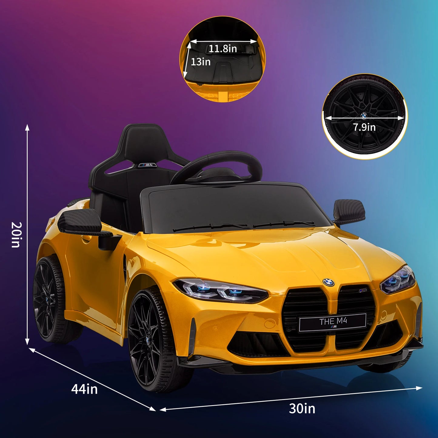 12V Electric Ride On Car w/RC,Licensed by BMW M4 Toddler Toy Vehicle for Kid with Suspension System,3 Speeds,Bluetooth,LED Light