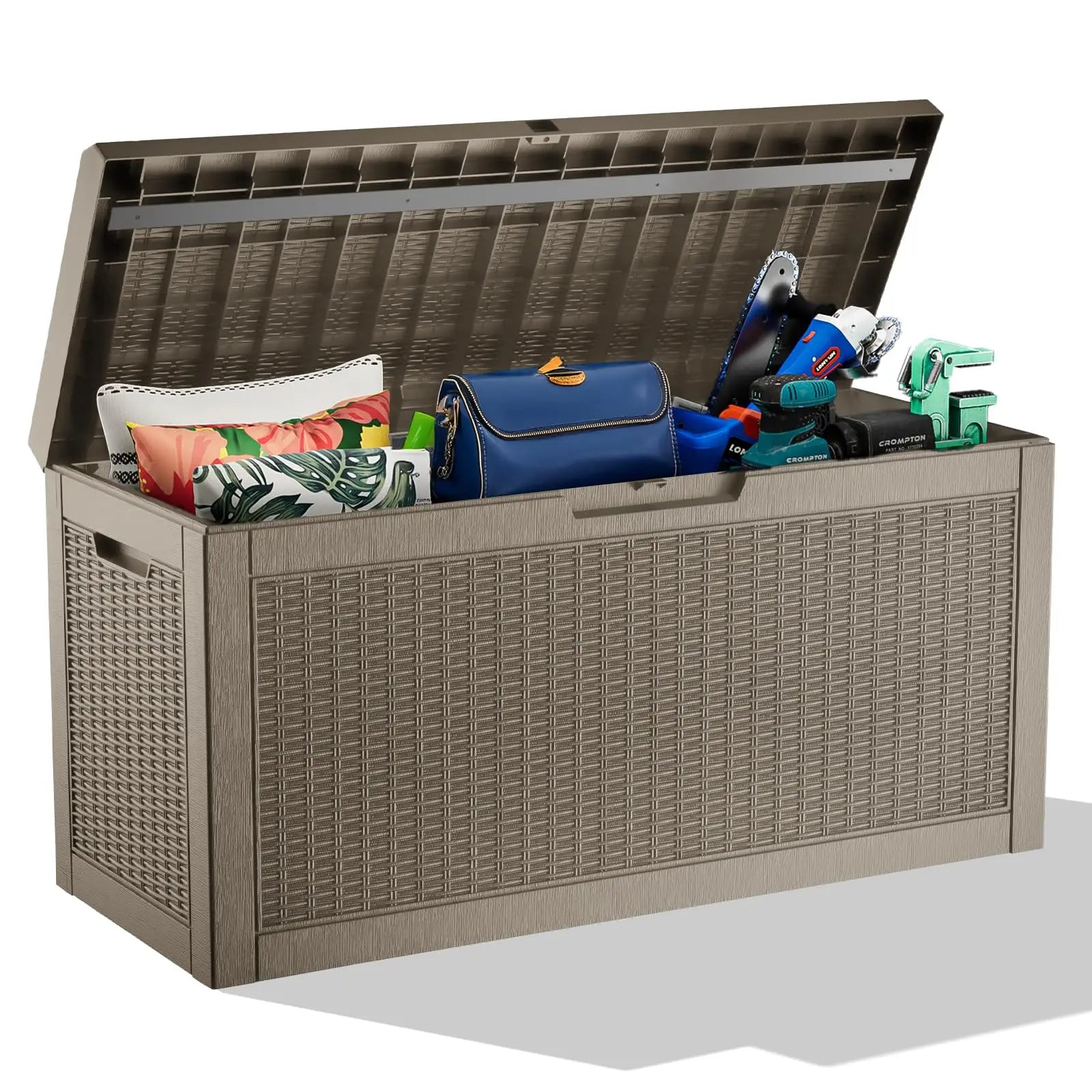 320 Gallon Waterproof Outdoor Storage Box, UV Resistant Resin Deck Box with Hydraulic Rod for Reinforced Stability, Perfect=