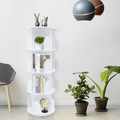 Bookcase w/ 360° Rotating Design, Steel Ball Bearing for Silent and Smooth Rotation, Multi-Layer Stacking Shelf for Easy
