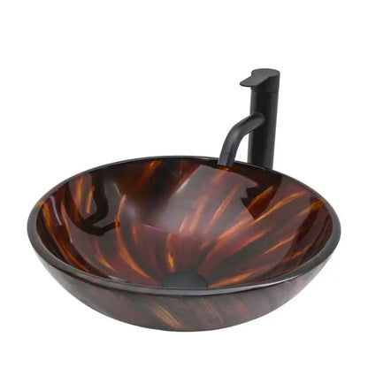 Artistic Tempered Glass Bathroom Vessel Sink With Pop Up Drain