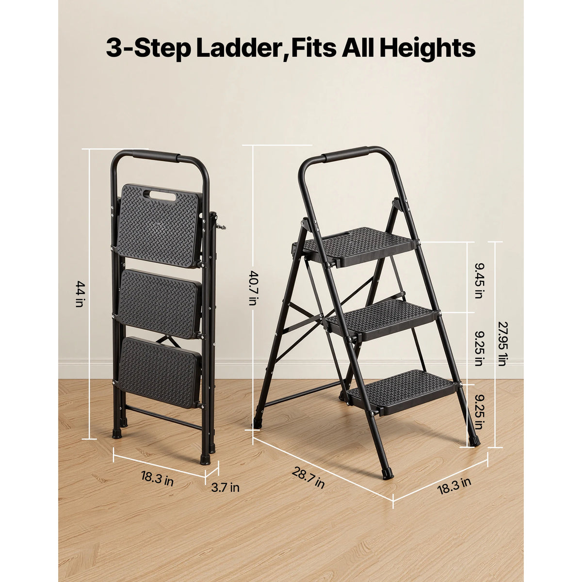 SucceBuy 2/3/4/5 Step Ladder Folding Step Stool with Wide Anti-Slip Pedal Tray Dual Side Handrails 600 home Household and Office