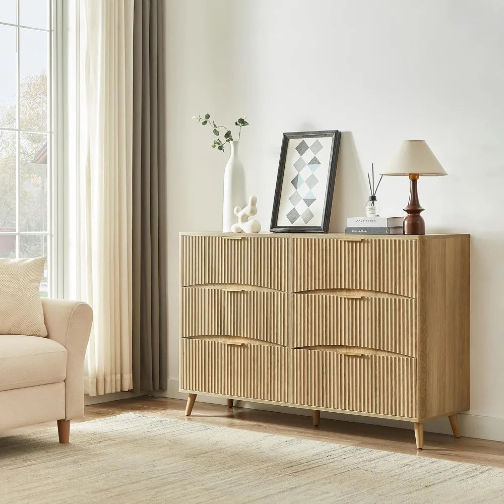 High Concerned Mid Century Modern 6 Drawer Dresser With Waveform Panels