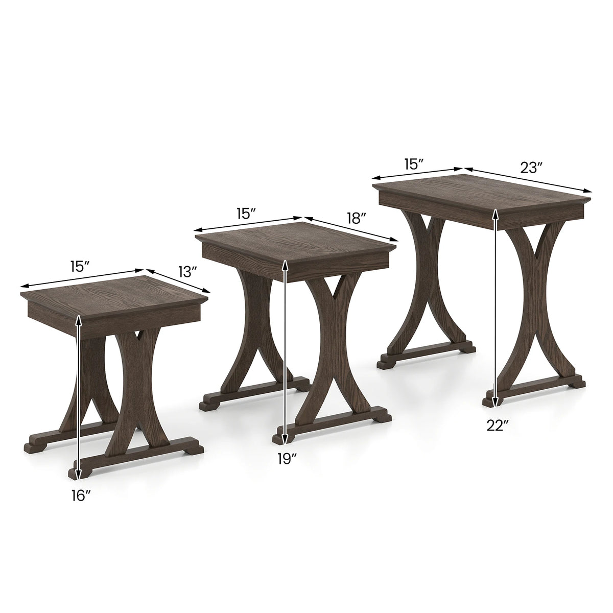 HOMASIS Nesting Coffee Table Set With Solid Rubber Wood Legs