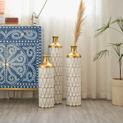 Floor Metal Vase 3-piece Set, Modern Home Metal Decoration Drop-shaped Vase, Big Standing Vase For Living Room Corner Hallway