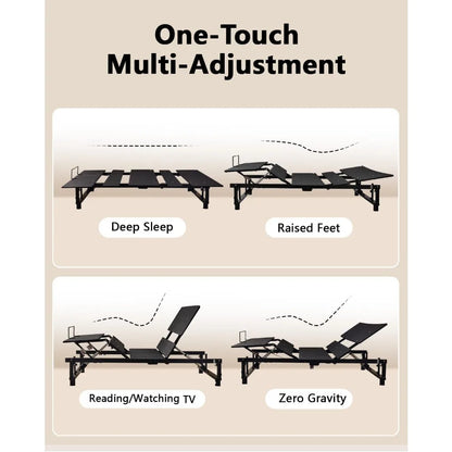 Adjustable Bed Base Frame Metal Head &amp; Foot Incline Wireless Remote Zero Gravity Quiet Motor 79x74x12.72in Black, Customized