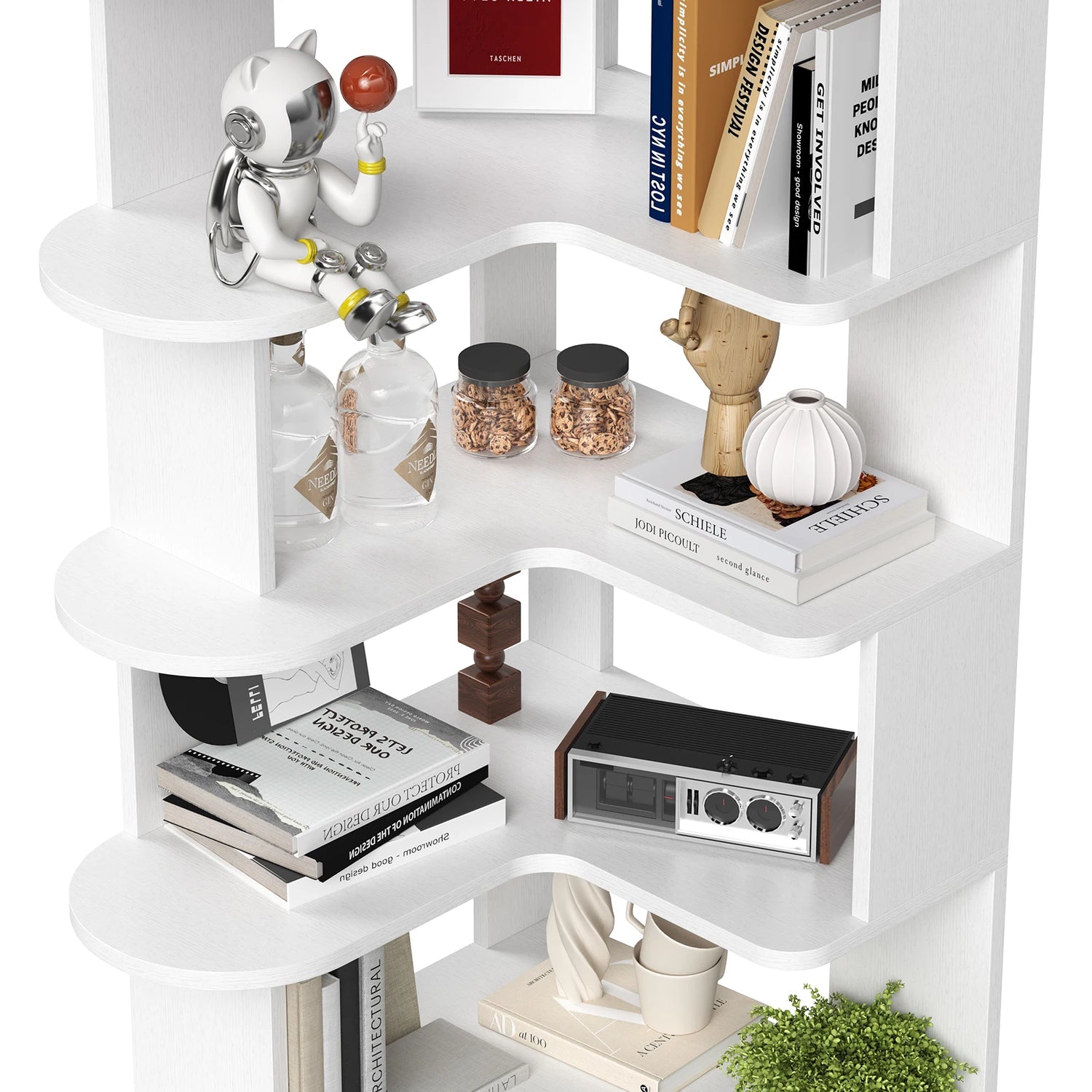 Farini 5-Tier Corner Bookshelf,L-Shaped Bookcase Freestanding Storage Shelf &amp; Display Stand for Living Room, Office, Bedroom
