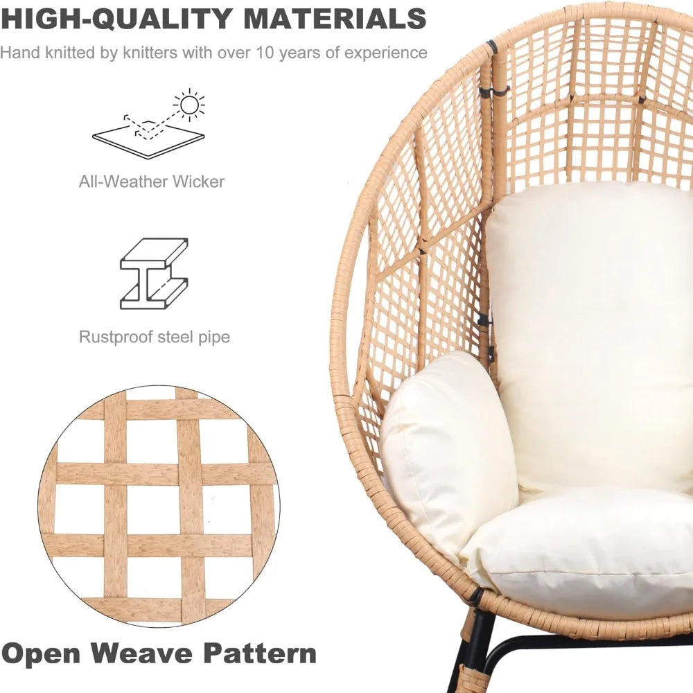 2 Pcs Oversized Wicker Egg Chair with Cushion, 500lbs Capacity, Indoor Outdoor Rattan Patio Lounge for Living Room Balcony