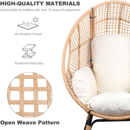 2 Pcs Oversized Wicker Egg Chair with Cushion, 500lbs Capacity, Indoor Outdoor Rattan Patio Lounge for Living Room Balcony