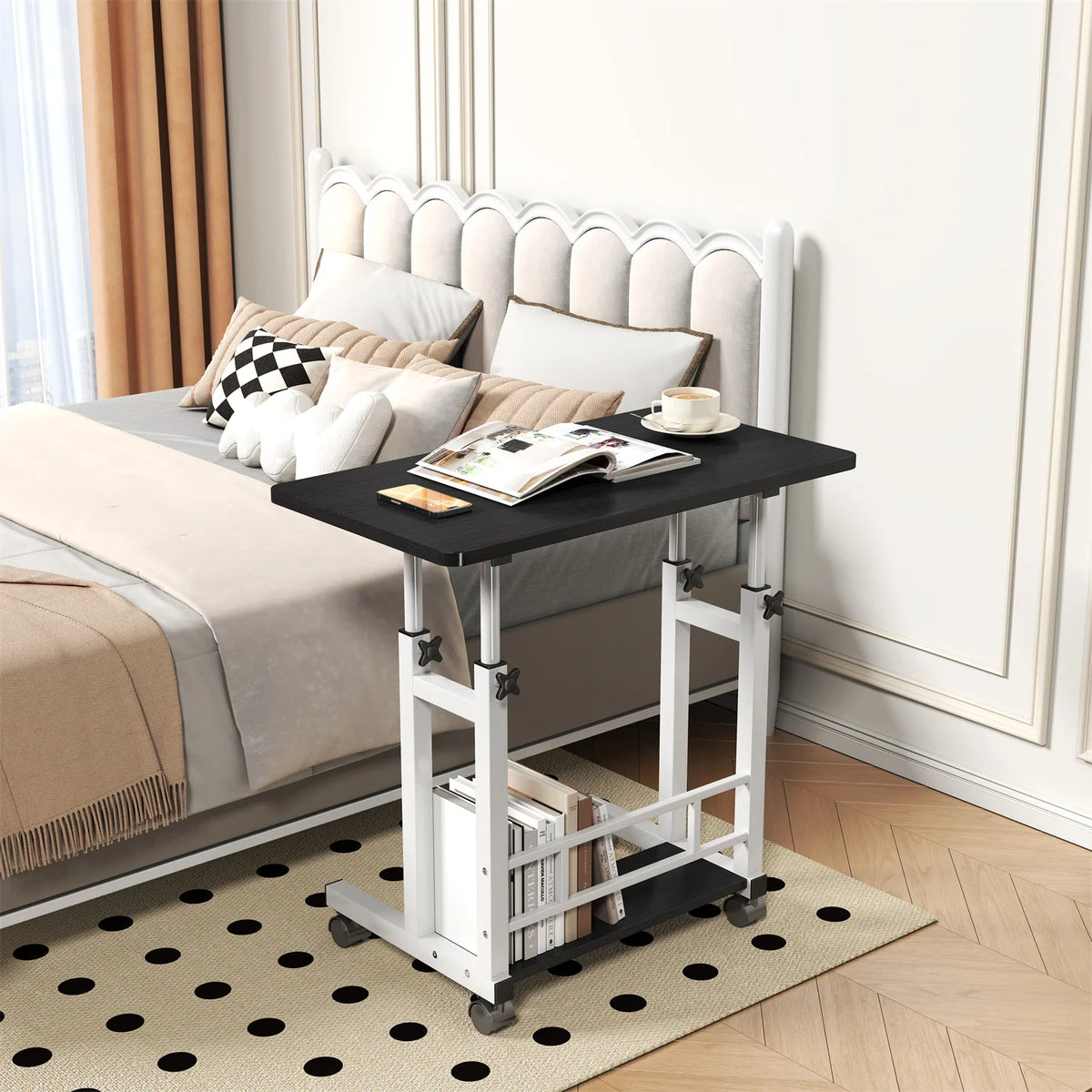 HiMISS Adjustable Height Mobile Standing Desk With Storage Basket