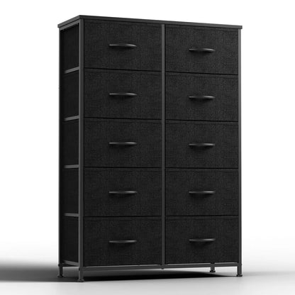 JHK 10 Drawer Fabric Nightstand Storage Cabinet With Steel Frame