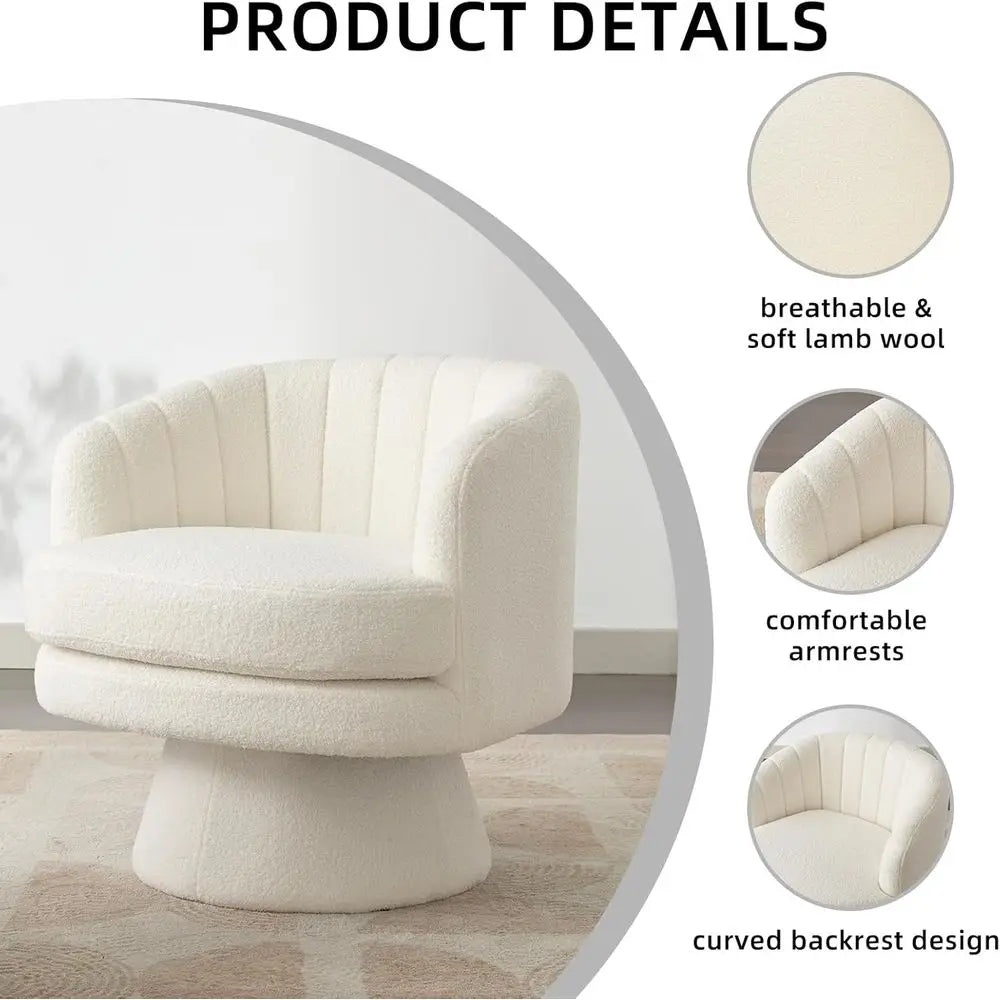 Swivel Accent Barrel Chair With Curved Back And Teddy Cushion