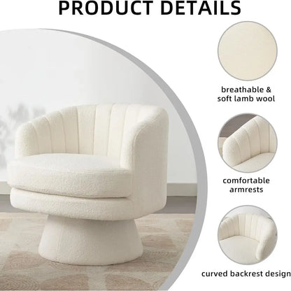 Swivel Accent Barrel Chair With Curved Back And Teddy Cushion