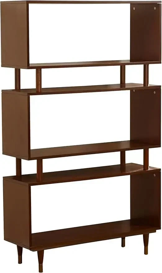 margo 3 tier bookshelf, mid century bookcase for living room, bedroom furniture &amp; home office, solid wood storage shelves with g