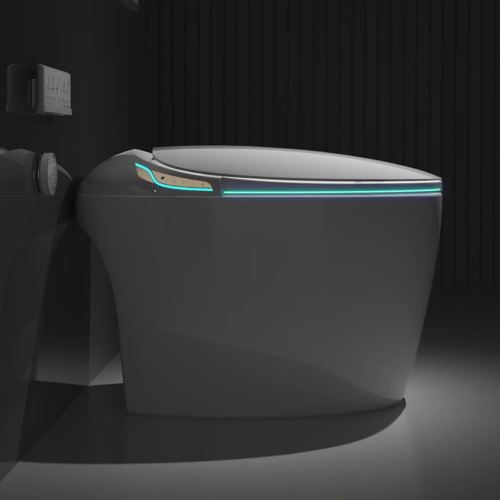 Unique Smart Toilet with Bidet Built In, Intelligent One Piece Toilet For Modern Bathroom, Auto Open/Close Seat, Foot Sensor