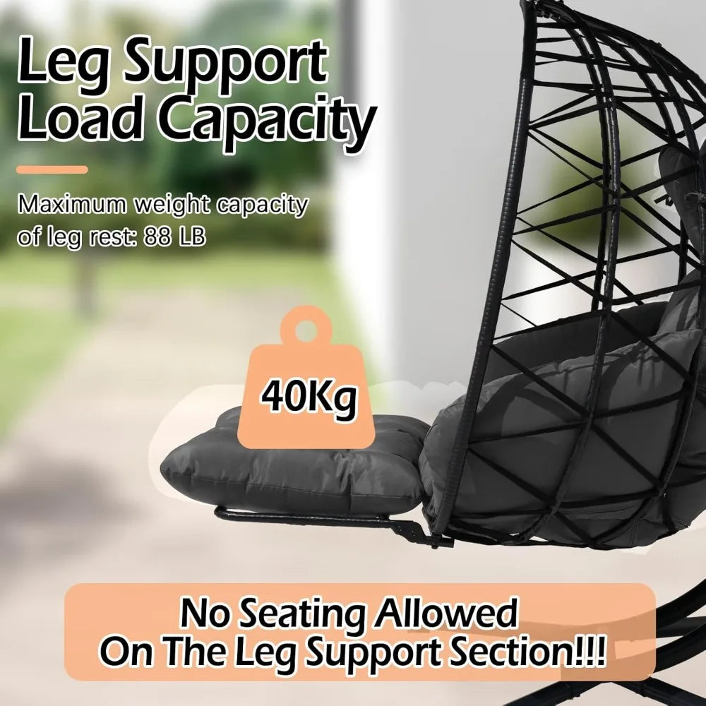 Double Egg Chair Outdoor With Stand & Adjustable Canopy, Extra Large 2 Person Patio Egg Chair With Leg Rests, Hanging Swing Chai