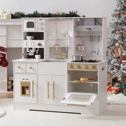Robud Modern Wooden Play Kitchen Durable Construction with Realistic Accessories Unique Role Play Birthday Gift for Toddlers 3+
