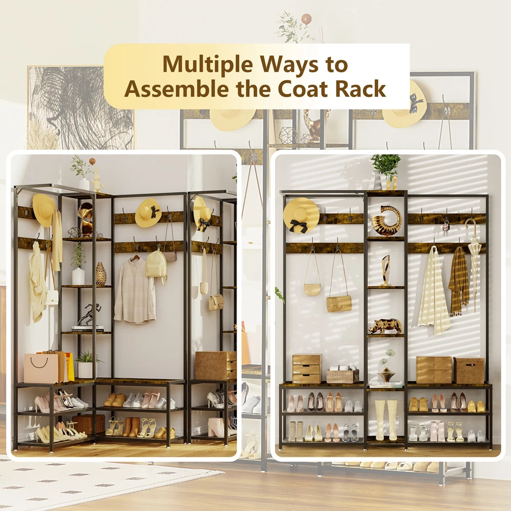 Heavy Duty Corner Coat Stand With Shoe Bench Hall Tree