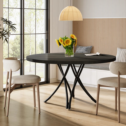 Tribesigns Round Dining Table, 46-Inch(118cm)Wood Kitchen Table with Sturdy Metal Base for 4-6 People,Rustic Brown
