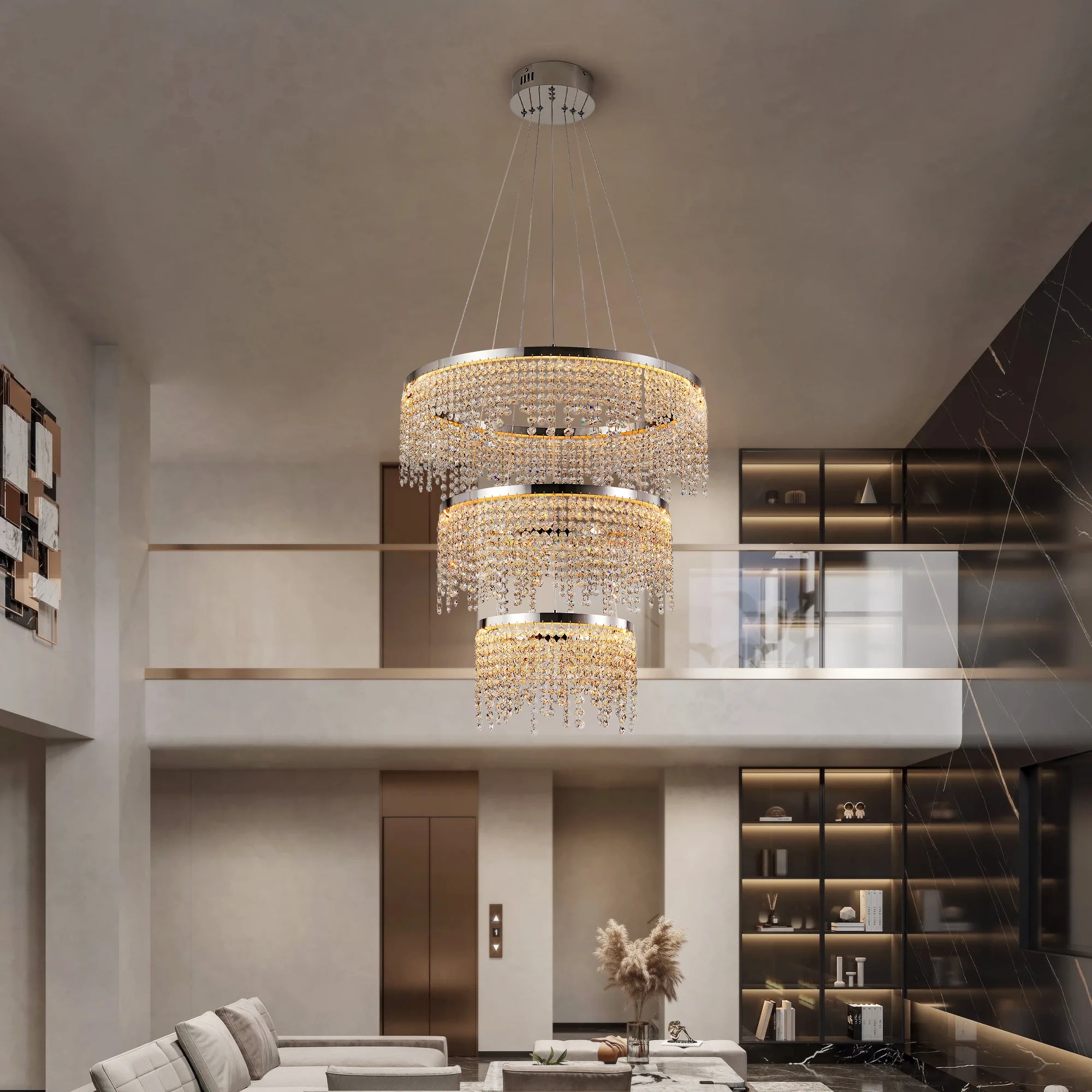 23.6-inch Crystal Chandelier, Dimmable Led Ceiling Lamp, Adjustable Color Temperature 3000K/4000K/6000K, Height Adjustable, Luxury Round Chandelier, Suitable for Living Room, Dining Room, Bedroom