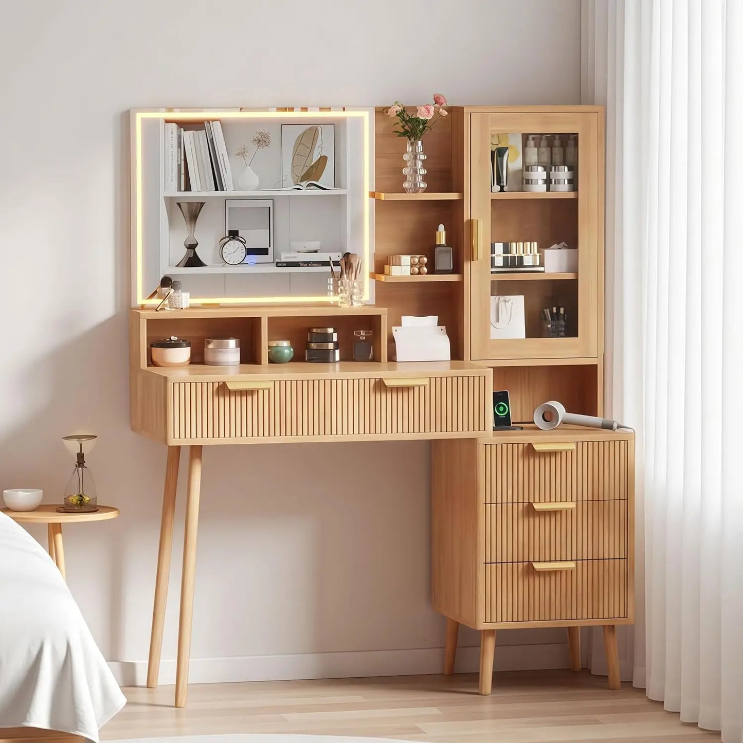 TWISTER.CK Makeup Vanity Desk With HD Lighted Mirror And Outlet