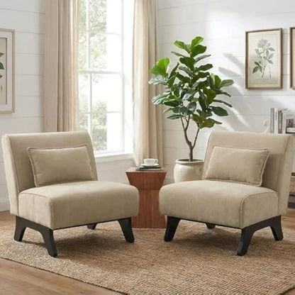 Upholstered armless lounge chairs set of two – wood frame construction with high-density foam cushioning and integrated back pil