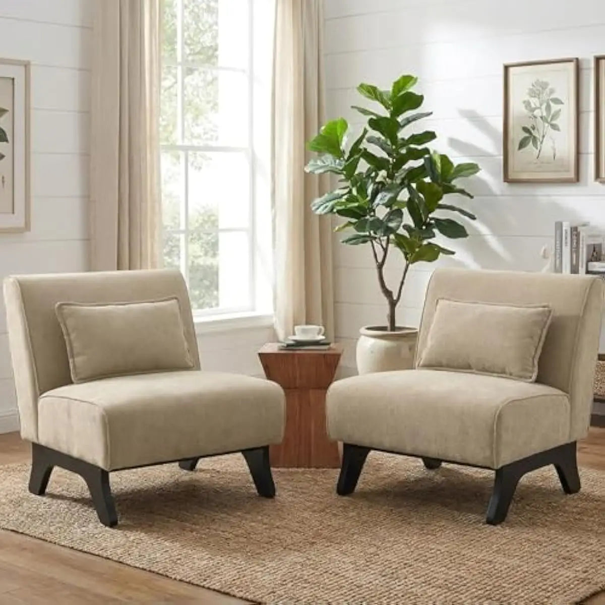Upholstered Armless Lounge Chairs with Foam Cushioning and Bamboo Frame