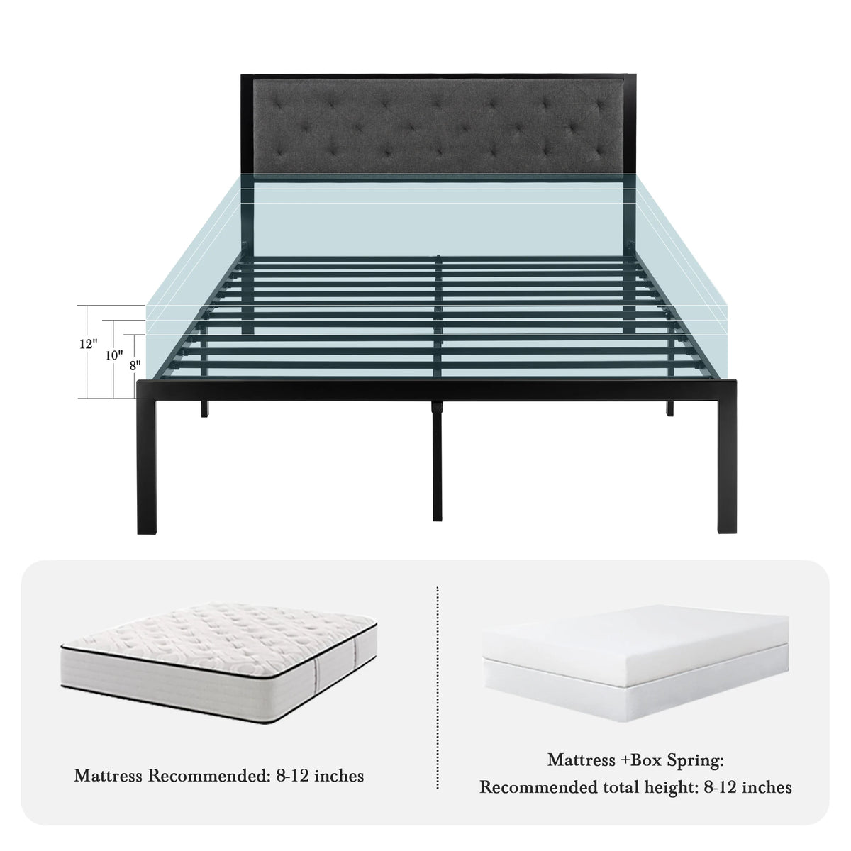 HOOMIC Metal Bed Frame Upholstered Headboard No Box Spring Needed