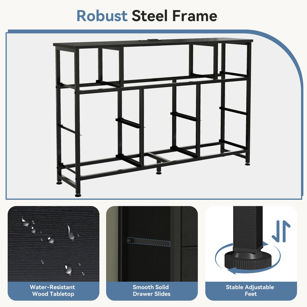 JHK LED TV Stand with Fabric Drawers and Charging Station