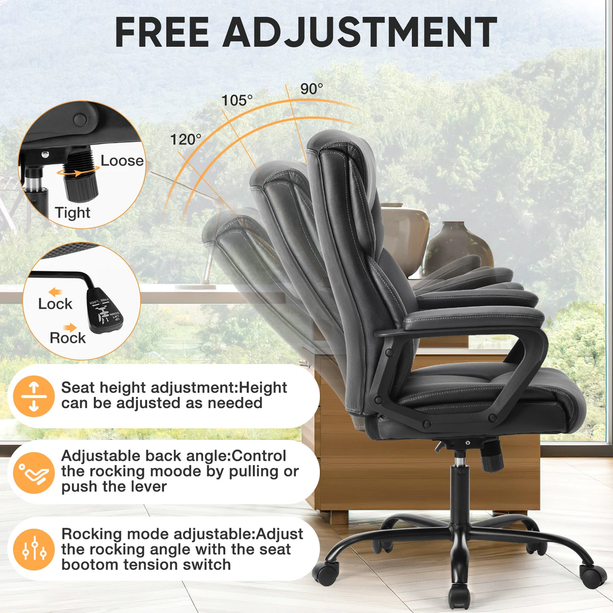 JHK Ergonomic PU Leather Rocking Gaming Chair With Lumbar Support