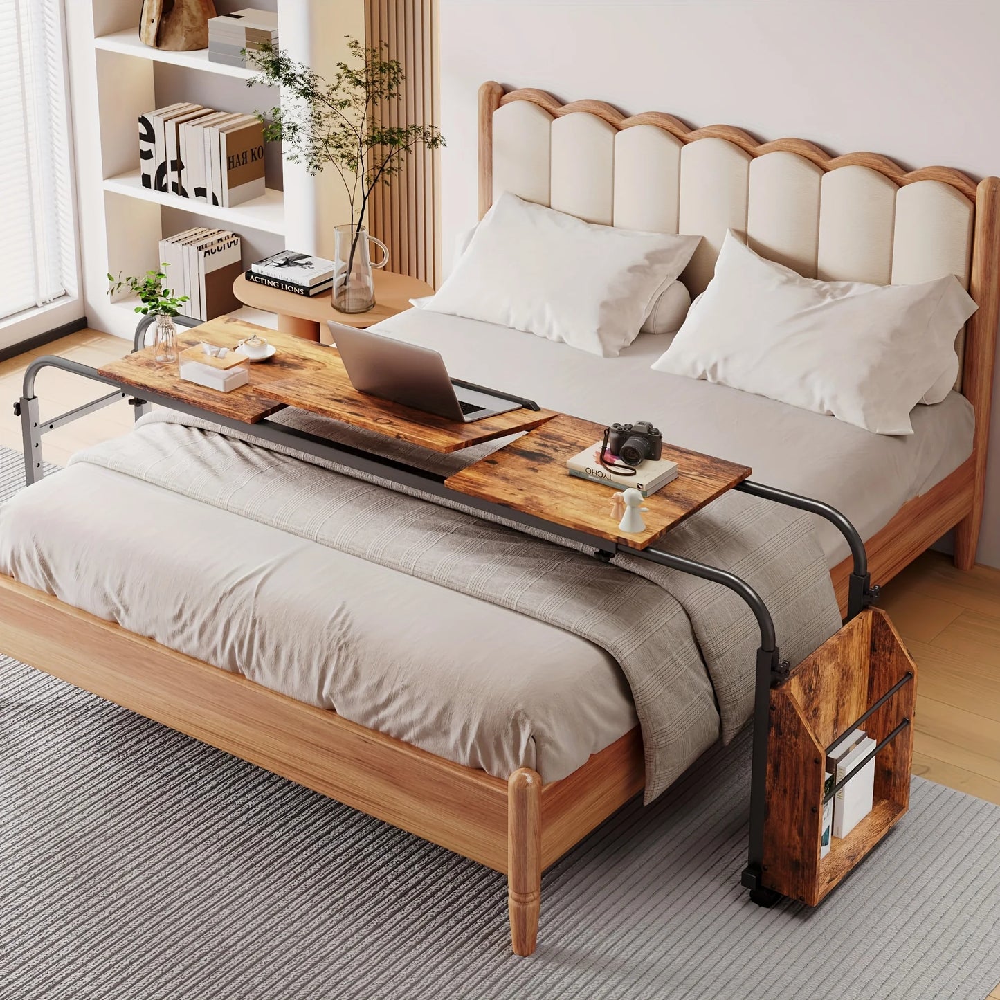 Adjustable Height Mobile Bed Desk With Wheels Overbed Table Laptop Cart