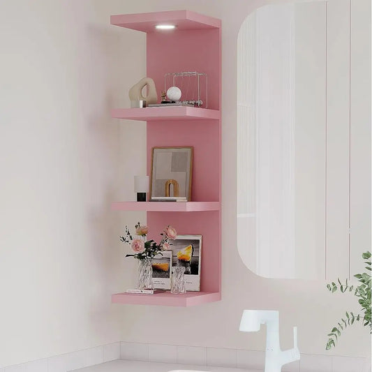 Versatile 4 Tier Wall Shelf Unit,Pink Lack Wall Shelf,Display Floating Shelf with LED Remote Control Light