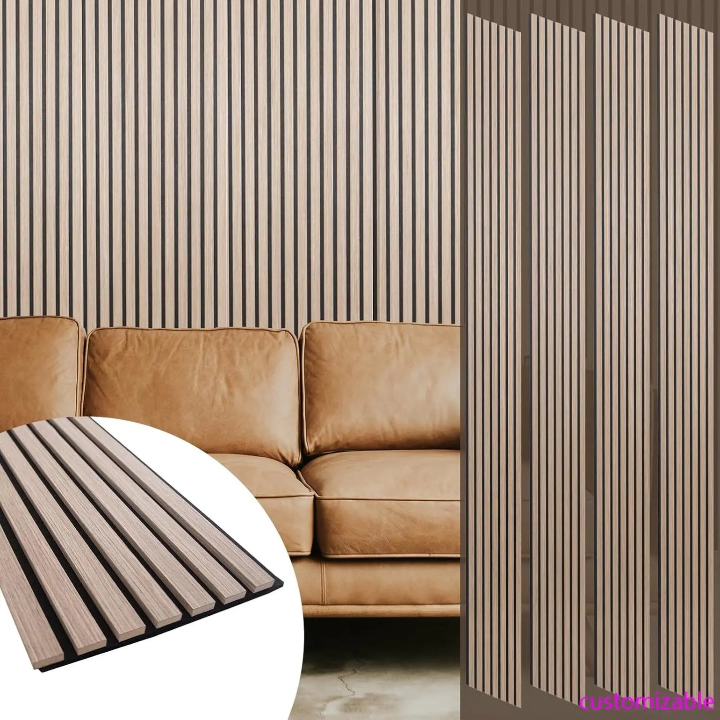 XMSJ Wood Slat Acoustic Panels 4 Pack Wall Ceiling