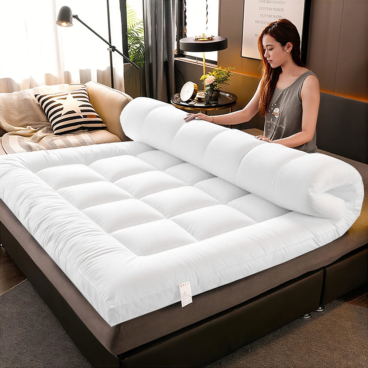 WQSPRINGCN Extra Thick Mattress Topper with Cooling Down Alternative
