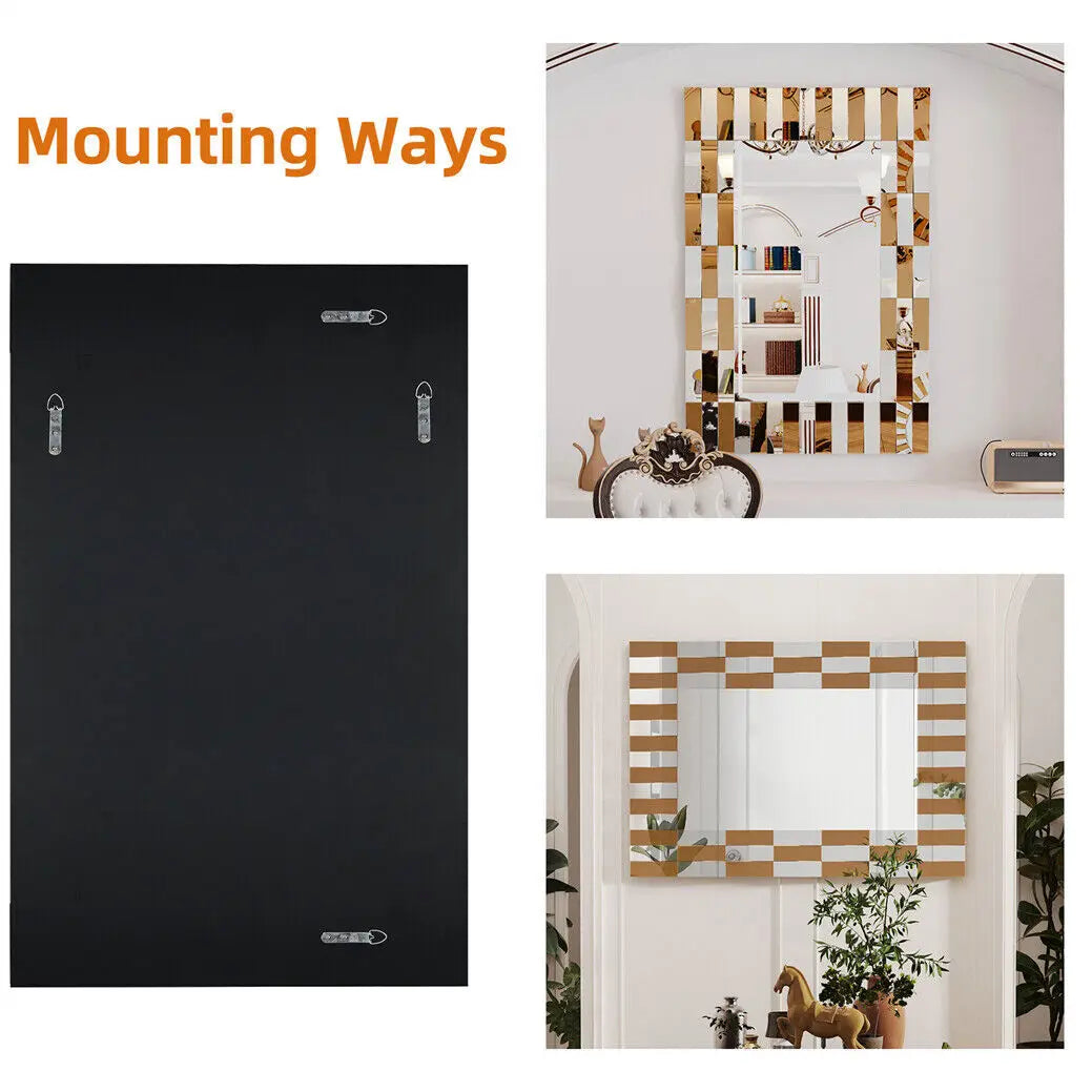 Stylish Wall Decor Mirror Rectangular Accent Mirror Horizontal/Vertical Hanging Sunburst Silver Tawny Beveled Glass for Home