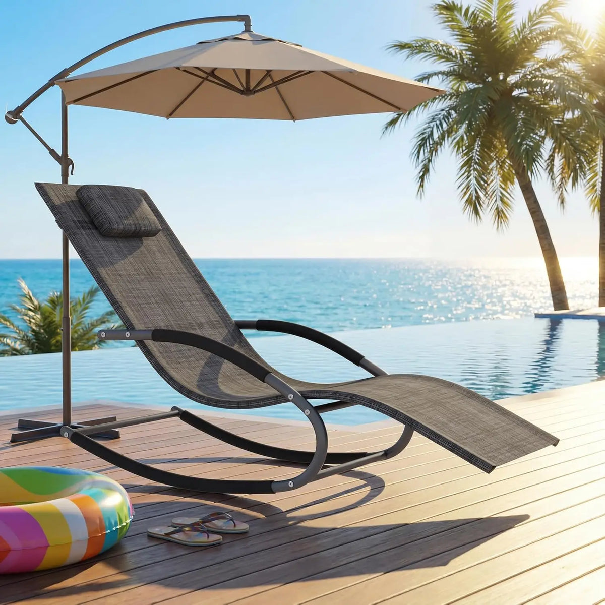 HiMISS Outdoor Rocking Lounge Chair With Detachable Pillow